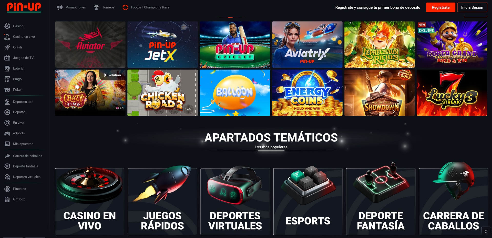 Página principal de Pin-Up Casino para jugadores de Perú
